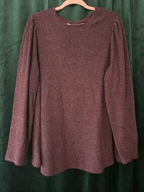 Sparkle Knit Long Sleeve Sweater Top in Plum